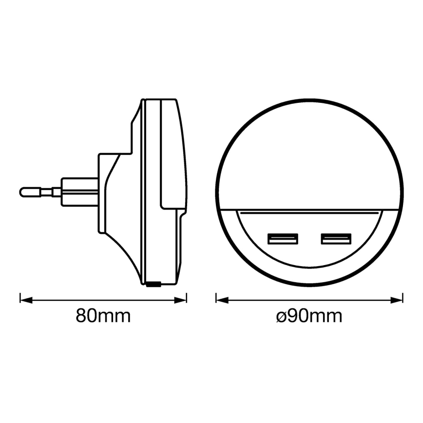 Ledvance - LED nachtlampje voor in het stopcontact met sensor LUNETTA 2xUSB LED/13W/230V