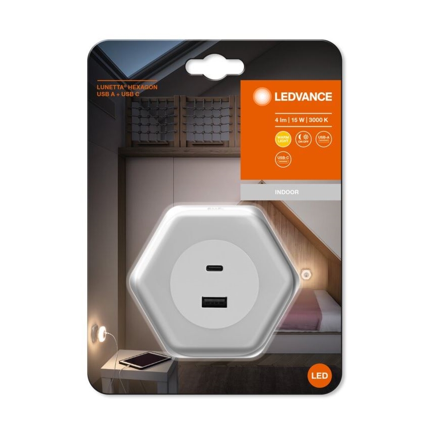 Ledvance - LED Navigatie lamp met stekker met USB LUNETTA LED/15W/230V