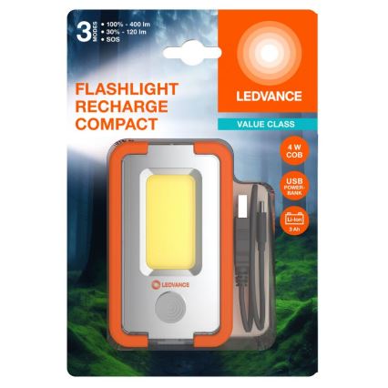 Ledvance - LED Oplaadbare zaklamp met een powerbank FLASHLIGHT LED/4W/5V 3000mAh IPX2
