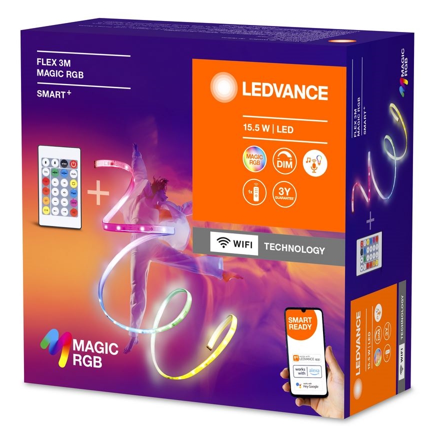 Ledvance - LED RGB Dimbare strip SMART+ MAGIC FLEX 3m LED/15,5W/230V Wi-Fi + afstandsbediening