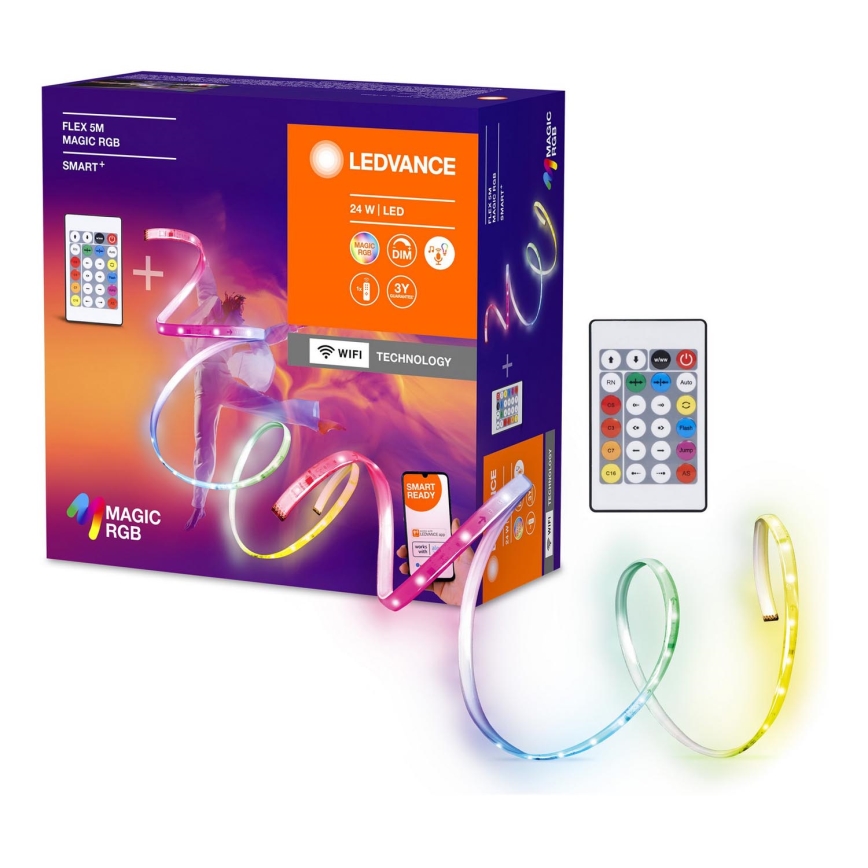 Ledvance - LED RGB Dimbare strip SMART+ MAGIC FLEX 5m LED/24W/230V Wi-Fi + afstandsbediening