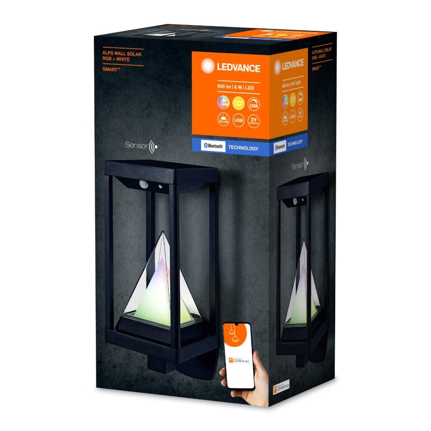 Ledvance - LED RGBW Dimbare solar wandlamp met sensor SMART+ ALPS LED/6W/3,7V 3000K IP44