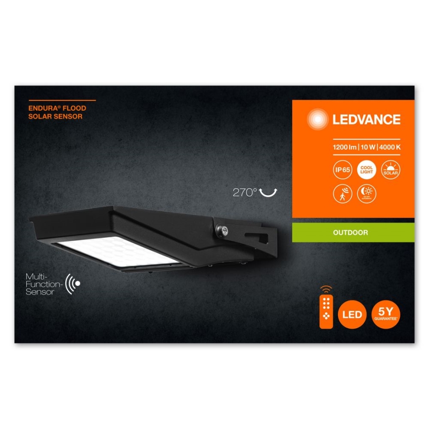 Ledvance - LED Schijnwerper op zonne-energie voor buiten met sensor FLOOD LED/10W/3,6V 2000 mAh IP65 + afstandsbediening