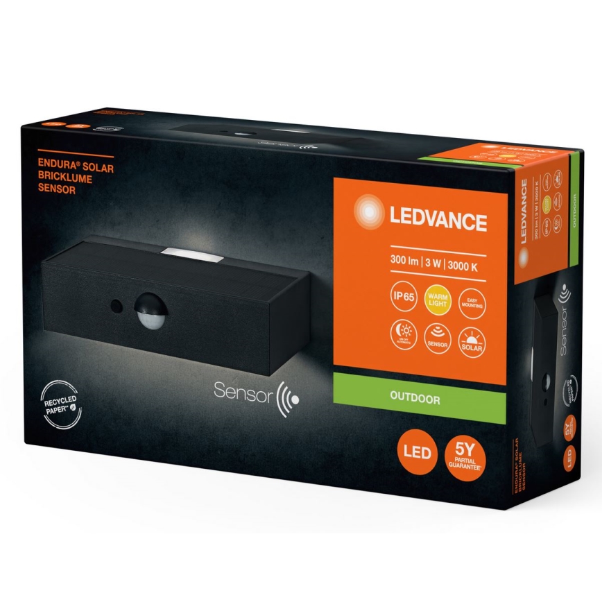 Ledvance - LED Solar wandlamp met sensor ENDURA SOLAR LED/3W/4,2V 1200 mAh IP65