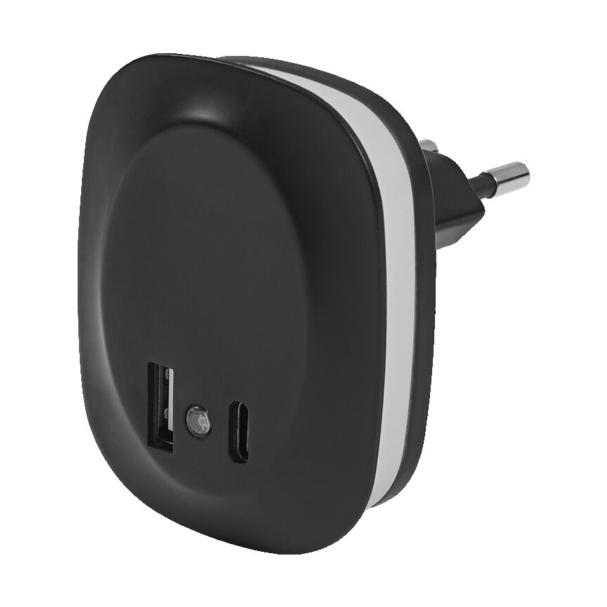 Ledvance - LED Stekker-nachtlamp met sensor en USB LUNETTA LED/12,5W/230V 3000K zwart
