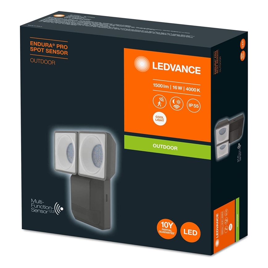 Ledvance - LED Wand Lamp voor Buiten met Sensor SPOT 2xLED/8W/230V IP55