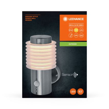 Ledvance - LED Wandlamp voor buiten met sensor ENDURA RONDO LED/9,5W/230V IP44 chroom