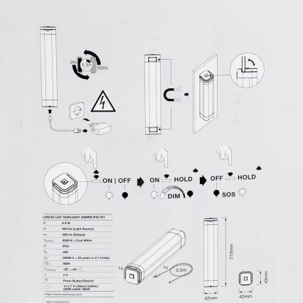 Ledvance - LED Dimbare Oriëntatieverlichting LINEAR LED/6,9W/5V 2200 mAh IP54