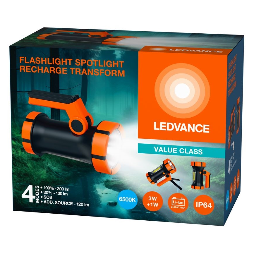 Ledvance - LED Oplaadbare Zaklamp met Powerbank FLASHLIGHT LED/3W/5V IP64 2400 mAh