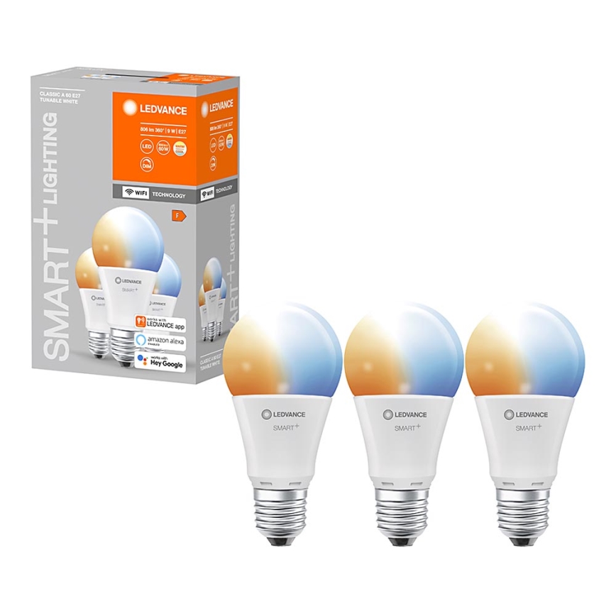 Ledvance - SET 3x LED Lamp dimbaar SMART + E27 / 9W / 230V 2.700K-6.500K Wi-Fi