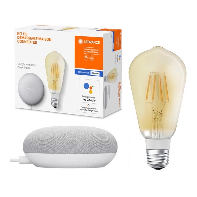 Ledvance - Slimme Luidspreker Google Nest Mini + LED Dimbare Lamp SMART+ E27/5,5W/230V