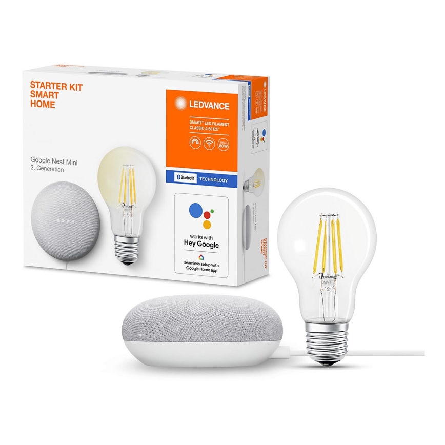 Ledvance - Slimme Luidspreker Google Nest Mini Wi-Fi + LED Dimbare Lamp SMART+ E27/6,5W/230V