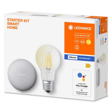 Ledvance - Slimme Luidspreker Google Nest Mini Wi-Fi + LED Dimbare Lamp SMART+ E27/6,5W/230V