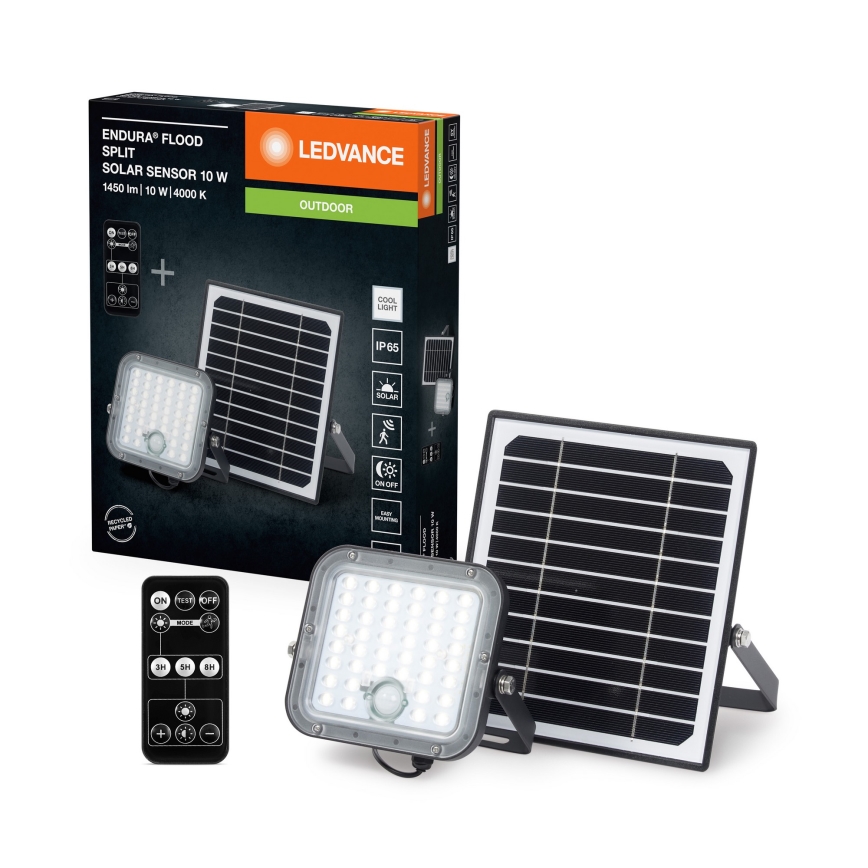 Ledvance - LED Dimbaar zonne- Schijnwerper met sensor FLOOD SPLIT LED/10W/7,4V IP65 + afstandsbediening