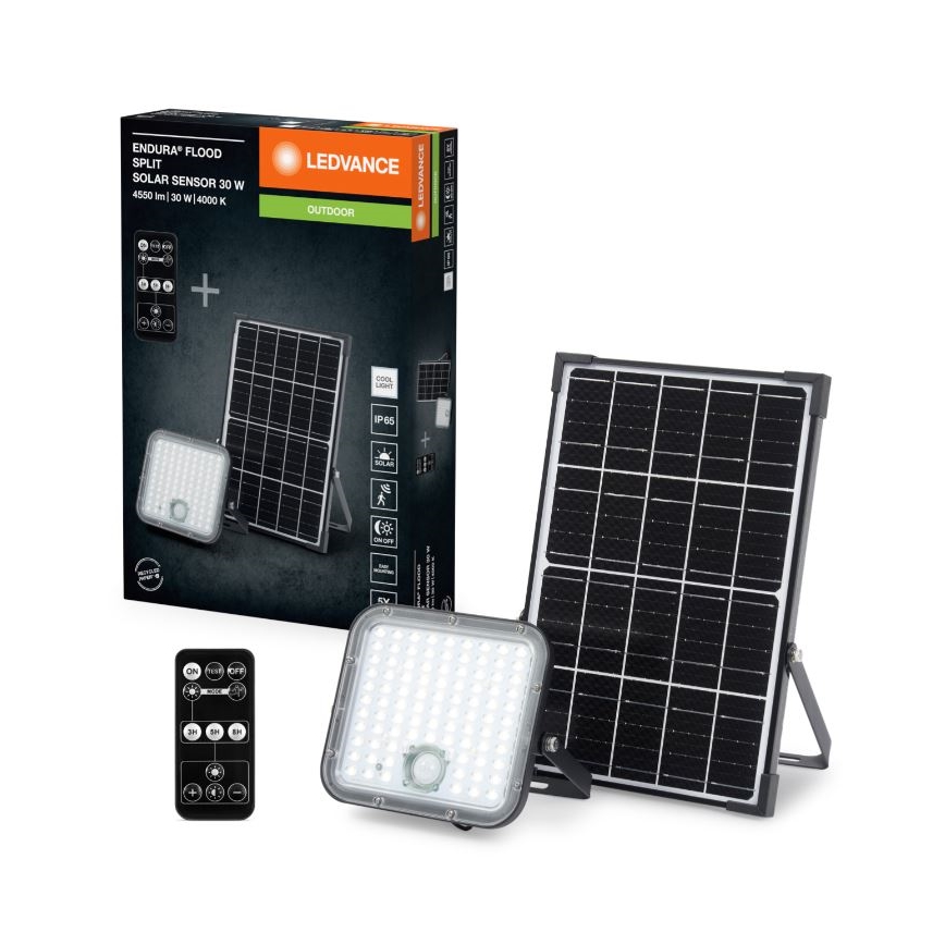 Ledvance - LED Dimbaar zonne- Schijnwerper met sensor FLOOD SPLIT LED/30W/6,4V IP65 + afstandsbediening