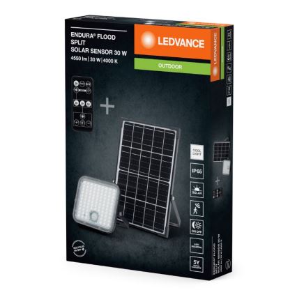 Ledvance - LED Dimbaar zonne- Schijnwerper met sensor FLOOD SPLIT LED/30W/6,4V IP65 + afstandsbediening