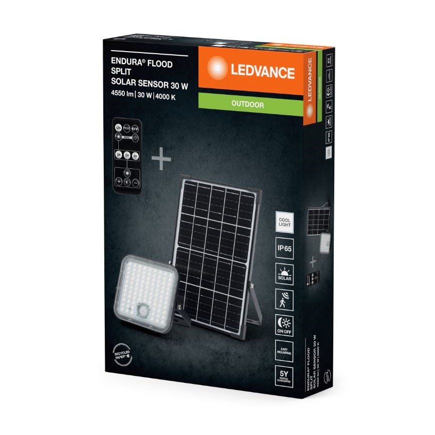 Ledvance - LED Dimbaar zonne- Schijnwerper met sensor FLOOD SPLIT LED/30W/6,4V IP65 + afstandsbediening