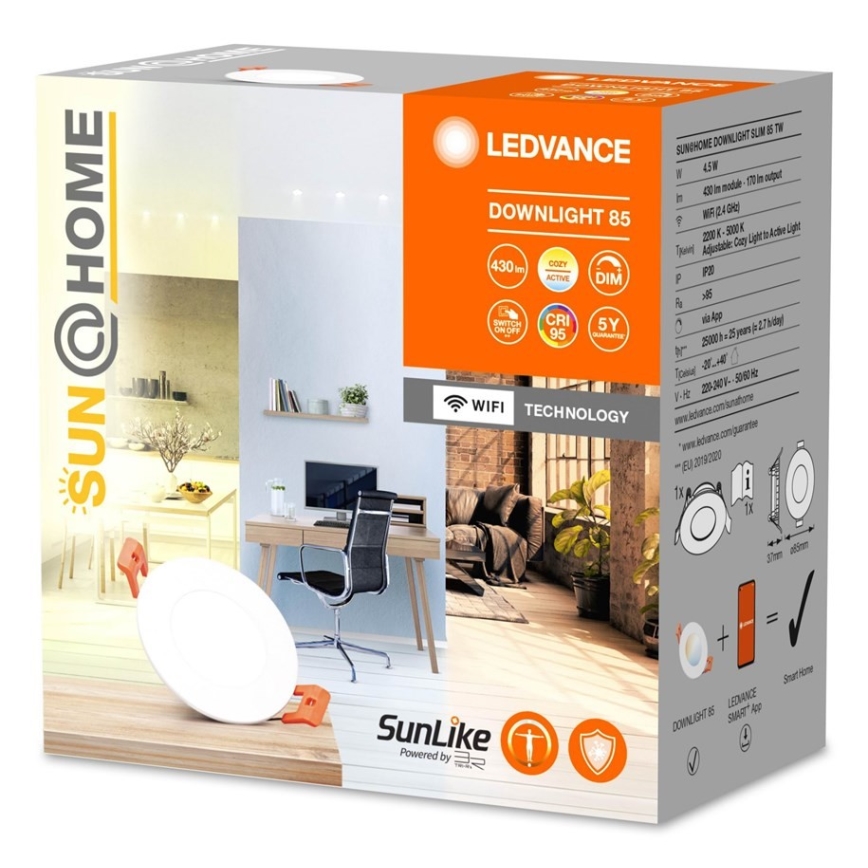 Ledvance - LED dimbare inbouwspot SUN@HOME LED/4,5W/230V 2200-5000 CRI 95 Wi-Fi