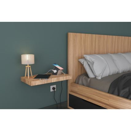 Legrand 049402 - Stekkerdoossplitter met schakelaar 2Z Type E + USB-A + USB-C en draadloos opladen 10W 2m bruin