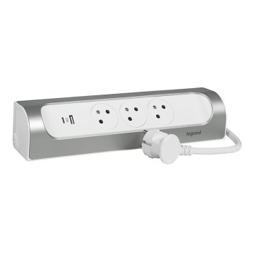 Legrand 049406 - Verlengsnoer 3-voudig Type E + USB-A + USB-C 1 m zilver/wit