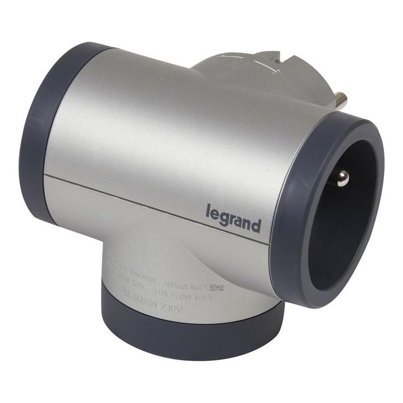 Legrand 049439 - Verdeelstekker roterend 2Z Type E + USB-A + USB-C zilver/zwart