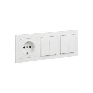 Legrand - 2x Dubbele serie-schakelaar nr. 5 en huishoudelijke SCHUKO-wandcontactdoos met afdekraam SUNO 250V wit
