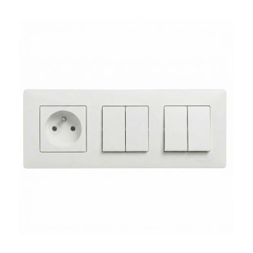 Legrand - 2x dubbele seriële schakelaar nr. 5 en huishoudelijk stopcontact met afdekraam NILOE STEP 250V wit