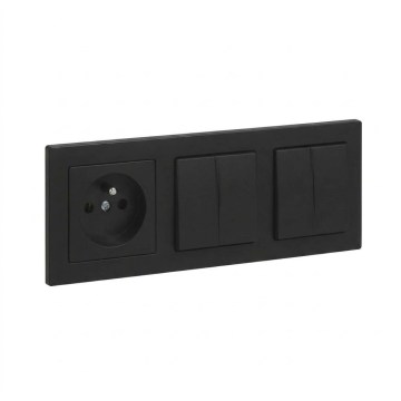 Legrand - 2x dubbele serienschakelaar nr. 5 en stopcontact met afdekraam SUNO 250V zwart