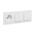 Legrand - 2x dubbele serieschakelaar č. 5 en wandcontactdoos met afdekraam SUNO 250V wit