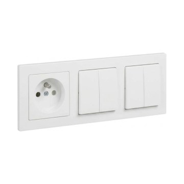 Legrand - 2x dubbele serieschakelaar č. 5 en wandcontactdoos met afdekraam SUNO 250V wit