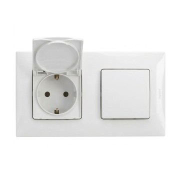 Legrand - Buitenwandcontactdoos voor huishoudelijk gebruik en eenpolige schakelaar nr. 1 met NILOE-afdekraam 250V IP44 wit