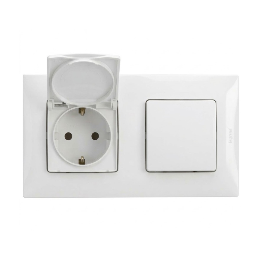 Legrand - Buitenwandcontactdoos voor huishoudelijk gebruik en eenpolige schakelaar nr. 1 met NILOE-afdekraam 250V IP44 wit