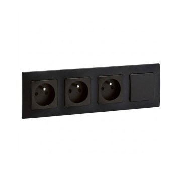 Legrand - Driedubbele wandcontactdoos voor huishoudelijk gebruik en eenpolige schakelaar nr. 1 met NILOE-afdekraam 250V zwart