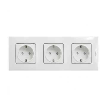 Legrand - Drievoudig huishoudelijk SCHUKO-stopcontact met afdekraam NILOE 250V wit