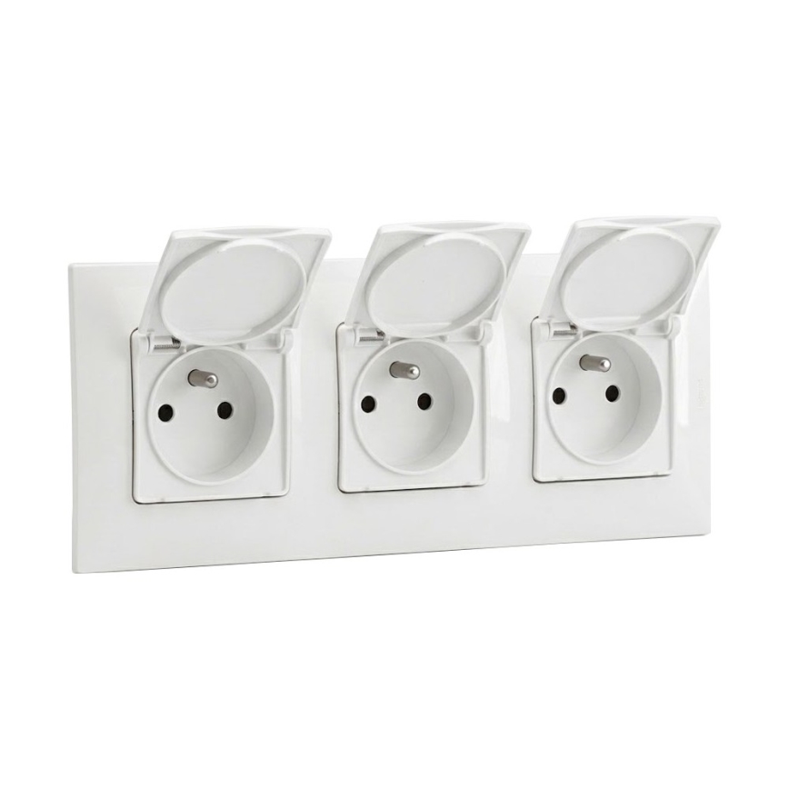 Legrand - Drievoudige buitenwandcontactdoos voor huishoudelijk gebruik met afdekraam NILOE 250V IP44 wit