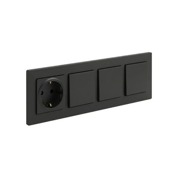 Legrand - drievoudige eenpolige schakelaar nr. 1 en huishoudelijk SCHUKO-stopcontact met afdekraam NILOE STEP 250V zwart