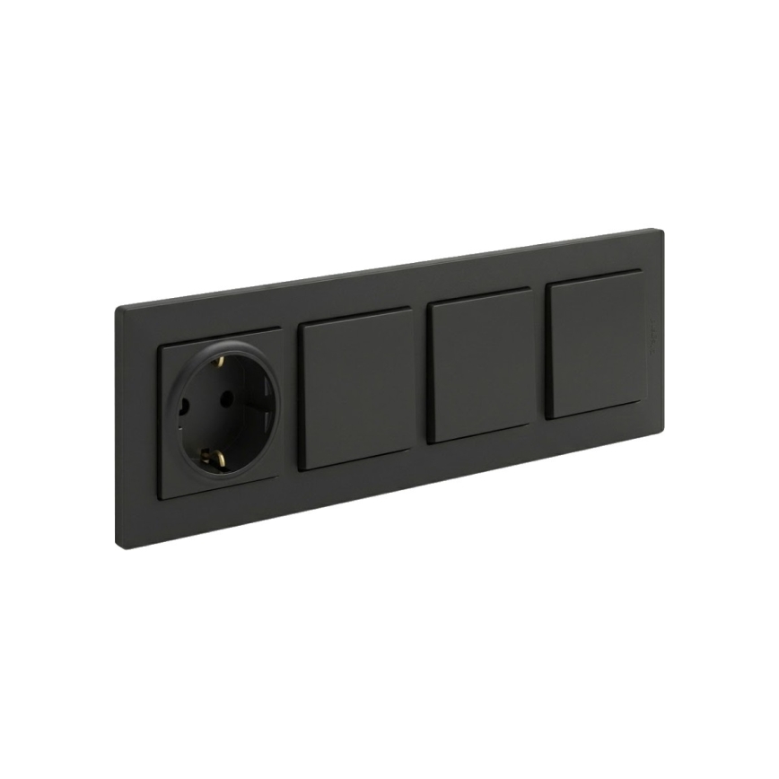 Legrand - drievoudige eenpolige schakelaar nr. 1 en huishoudelijk SCHUKO-stopcontact met afdekraam NILOE STEP 250V zwart