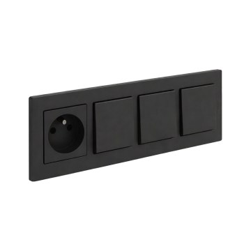 Legrand - Drievoudige enkelpolige schakelaar nr. 1 en huishoudelijk stopcontact met frame NILOE STEP 250V zwart