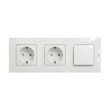 Legrand - Dubbel huishoudelijk SCHUKO-stopcontact en 1-polige schakelaar nr. 1 met NILOE-frame 250V wit