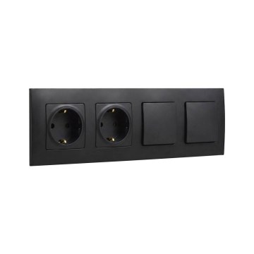 Legrand - Dubbel huishoudelijk SCHUKO-stopcontact en dubbele eenpolige schakelaar nr. 1 met NILOE-frame 250V zwart