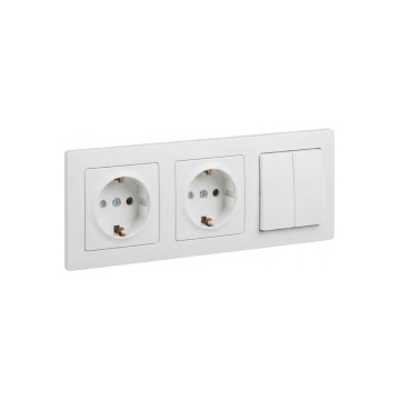 Legrand - Dubbel huishoudelijk SCHUKO-stopcontact en dubbele serieschakelaar nr. 5 met afdekraam SUNO, 250 V, wit