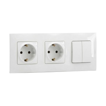 Legrand - Dubbel huishoudelijk SCHUKO-stopcontact en dubbele serieschakelaar nr. 5 met frame NILOE 250V wit