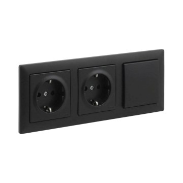 Legrand - Dubbel huishoudelijk SCHUKO-stopcontact en eenpolige schakelaar nr. 1 met SUNO-afdekraam 250V zwart