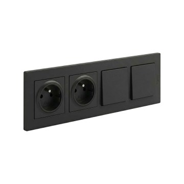 Legrand - Dubbel huishoudelijk stopcontact en dubbele eenpolige schakelaar nr. 1 met afdekraam NILOE STEP 250V zwart