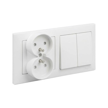Legrand - Dubbel wandcontactdoos en dubbele serieschakelaar č. 5 met afdekraam SUNO 250V wit