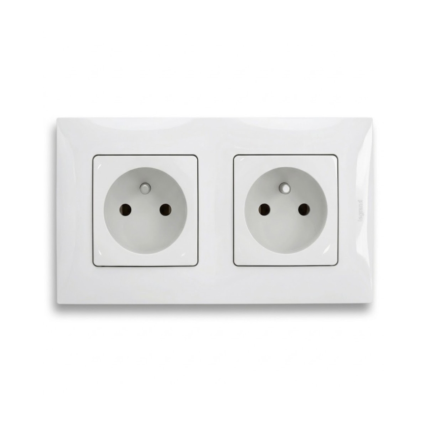 Legrand - Dubbel wandcontactdoos met frame NILOE 250V wit