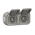 Legrand - Dubbele buitenwandcontactdoos 250V/16A PLEXO IP55 grijs