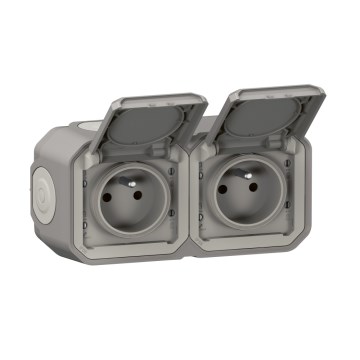 Legrand - Dubbele buitenwandcontactdoos 250V/16A PLEXO IP55 grijs