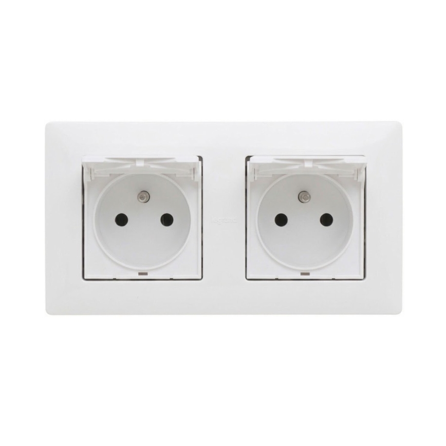 Legrand - Dubbele buitenwandcontactdoos met afdekraam NILOE STEP 250V IP44 wit