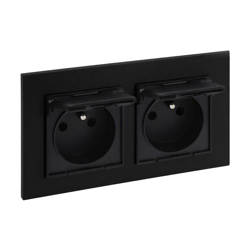 Legrand - Dubbele buitenwandcontactdoos met afdekraam NILOE STEP 250V IP44 zwart